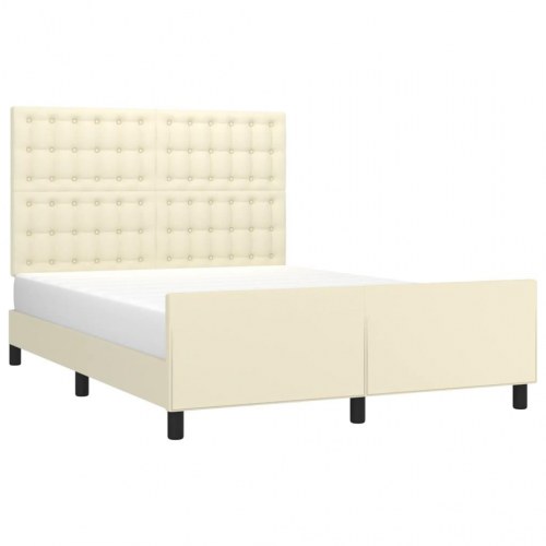Sengeramme med sengegavl 140x200 cm - kunstlæder, creme