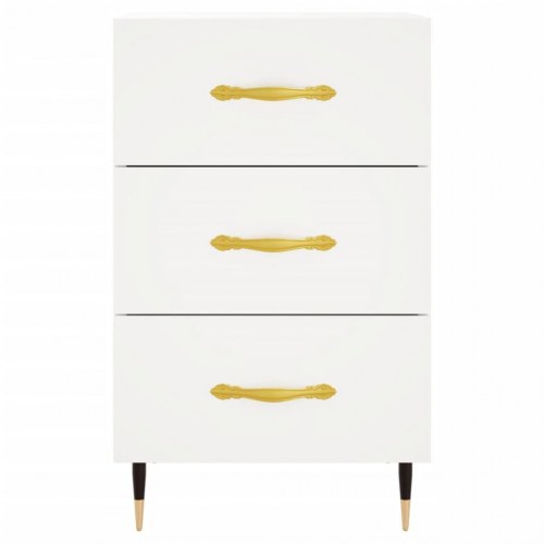 Sengebord med 3 skuffer 40×40×66 cm - hvid, konstrueret træ