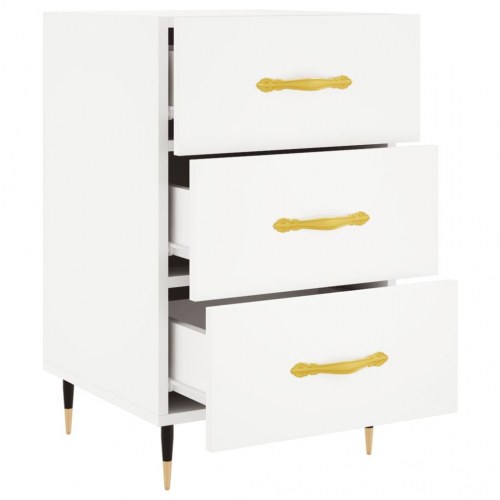 Sengebord med 3 skuffer 40×40×66 cm - hvid, konstrueret træ