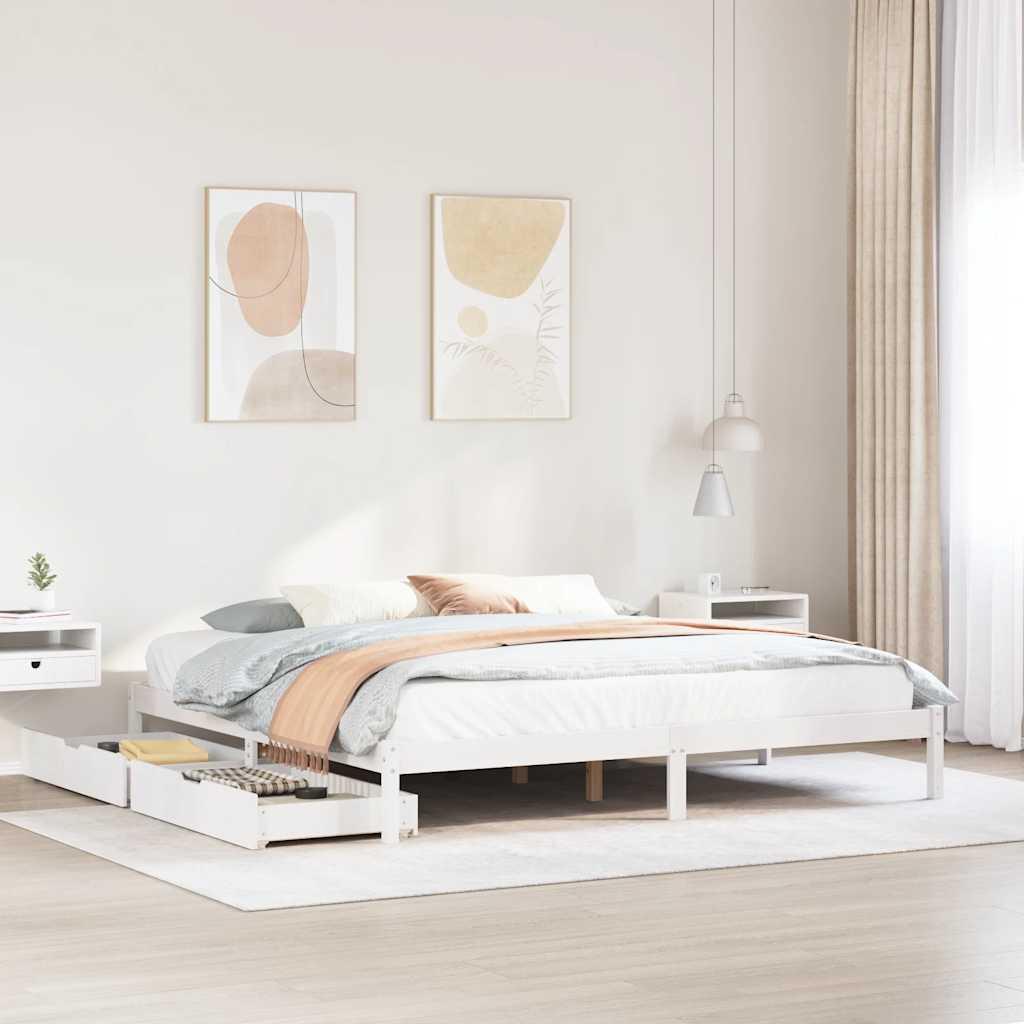 Sengeramme uden madras 180x200 cm massivt fyrretræ hvid billede