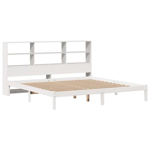 Seng med reol uden madras 180x200 cm massivt fyrretræ hvid