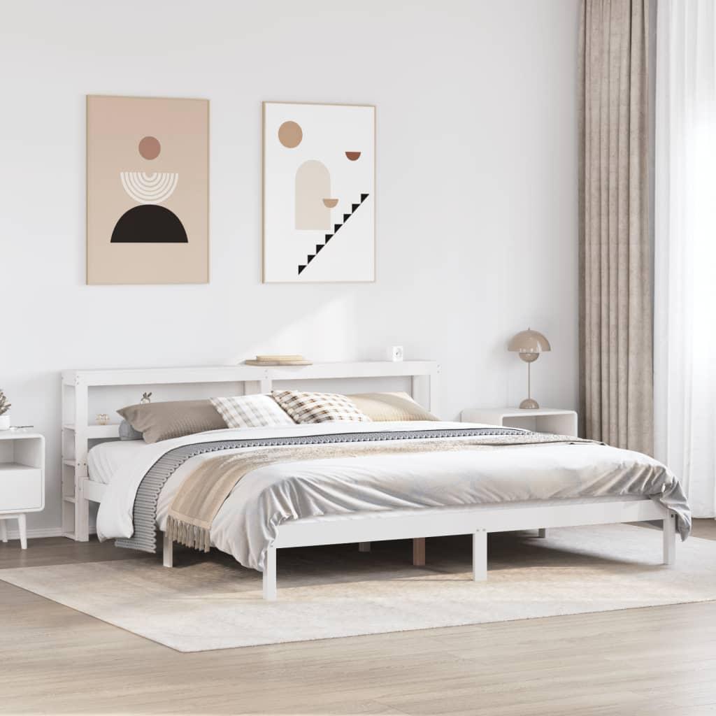 Sengeramme uden madras 180x200 cm massivt fyrretræ hvid billede