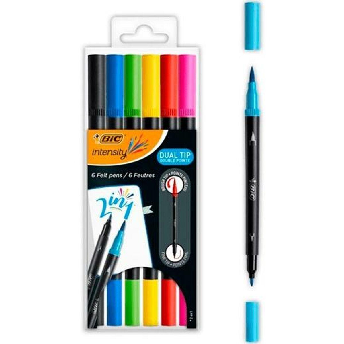 Bic Intensity Dual Tip fiberpenne - multifarver, 6 stk.