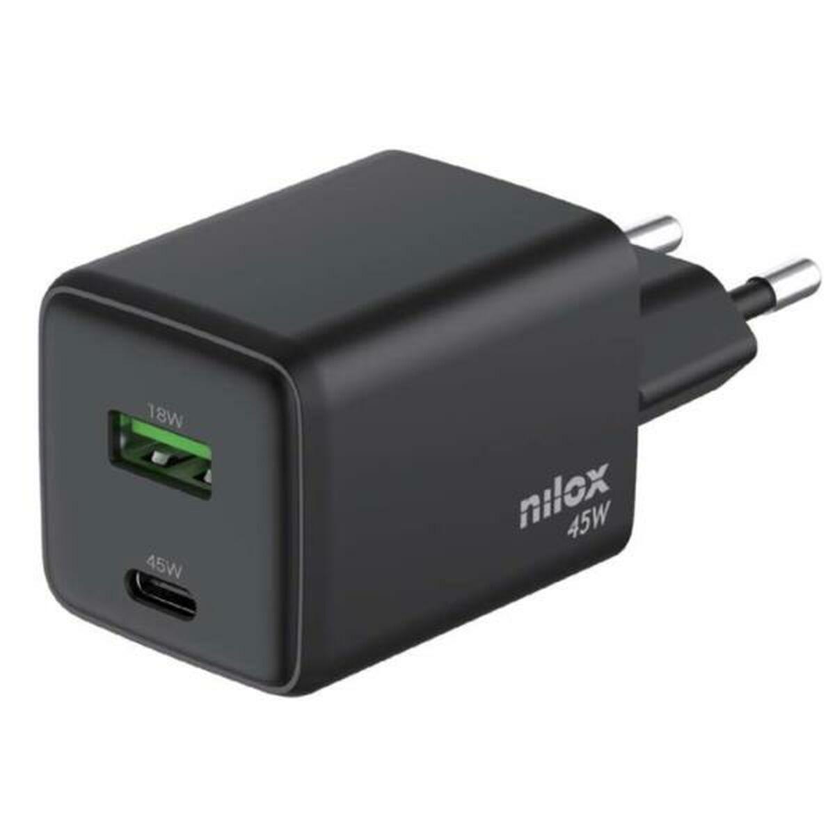 Nilox vægoplader UNIVERSAL 45 W - 2 enheder, USB‑C