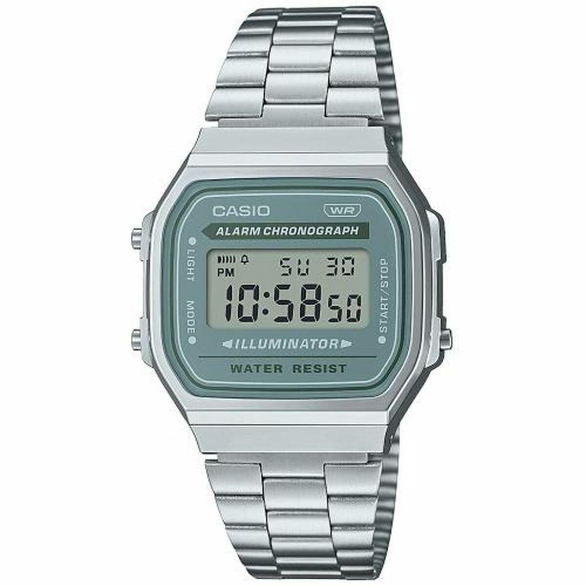 Casio A168WA-3AYES unisex armbåndsur - grøn/sølv (Ø 35 mm)