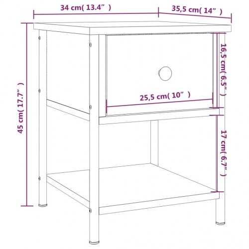 Sengebord sæt á 2 - 34 × 35,5 × 45 cm i konstrueret træ, grå sonoma-eg