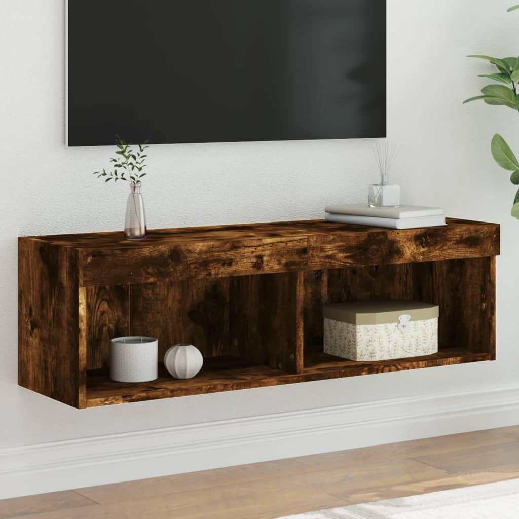 Tv-bord med LED-lys 100x30x30 cm røget egetræsfarve