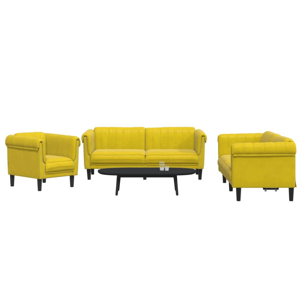 Sofasæt i velour - 3 dele, gul billede