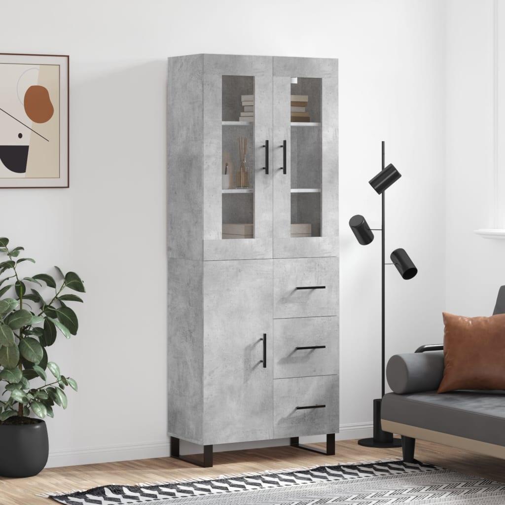 Højskab 69,5x34x180 cm konstrueret træ betongrå billede