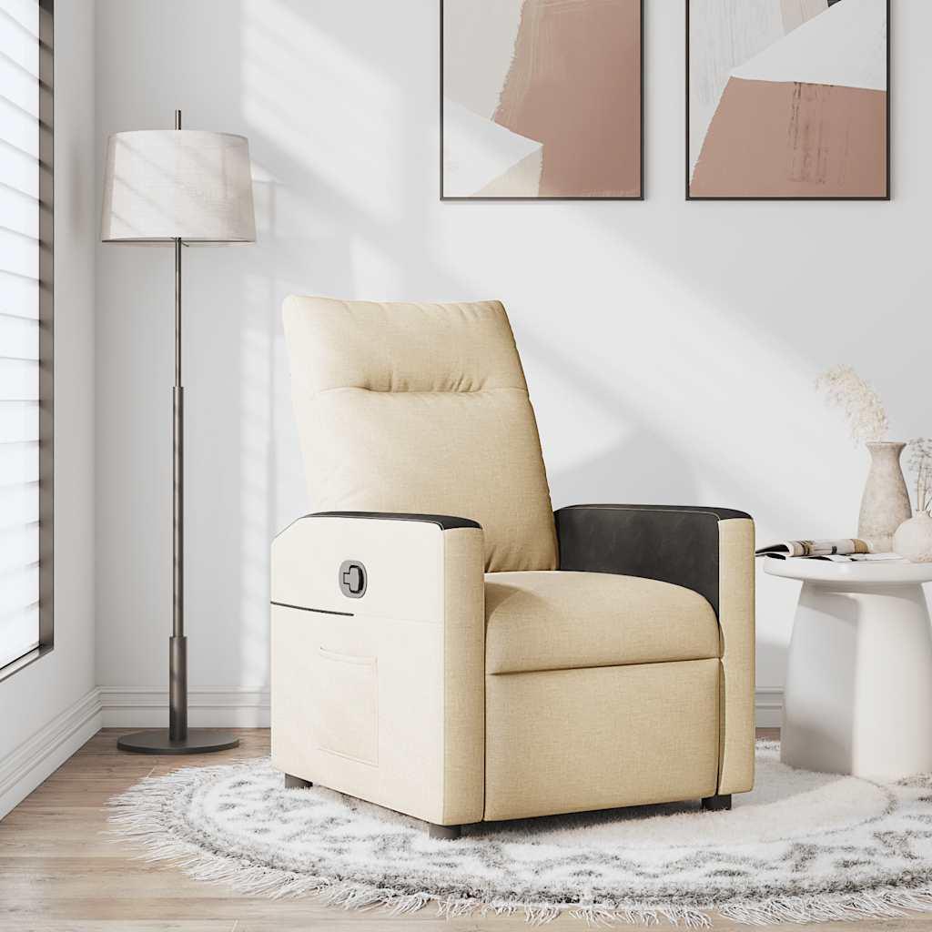 Lænestol i stof - cremefarvet med sort detalje, manuel recliner