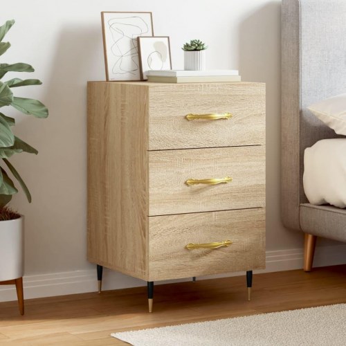 Sengebord med 3 skuffer 40×40×66 cm - konstrueret træ i sonoma-eg