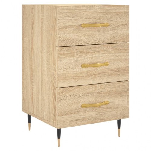 Sengebord med 3 skuffer 40×40×66 cm - konstrueret træ i sonoma-eg