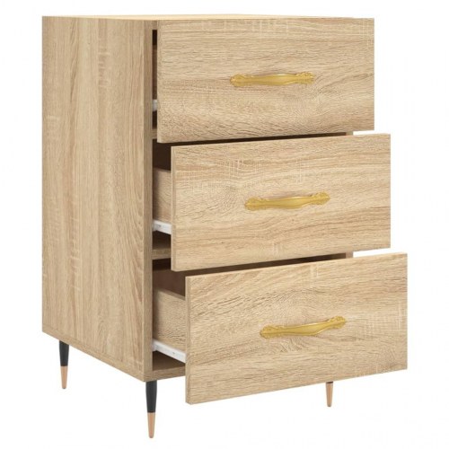 Sengebord med 3 skuffer 40×40×66 cm - konstrueret træ i sonoma-eg