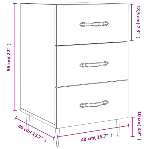 Sengebord med 3 skuffer 40×40×66 cm - konstrueret træ i sonoma-eg
