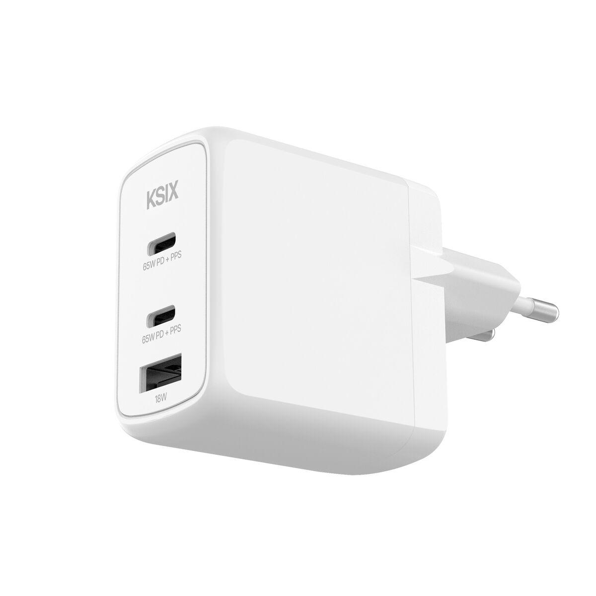 KSIX vægoplader med USB-C/USB-A, hvid