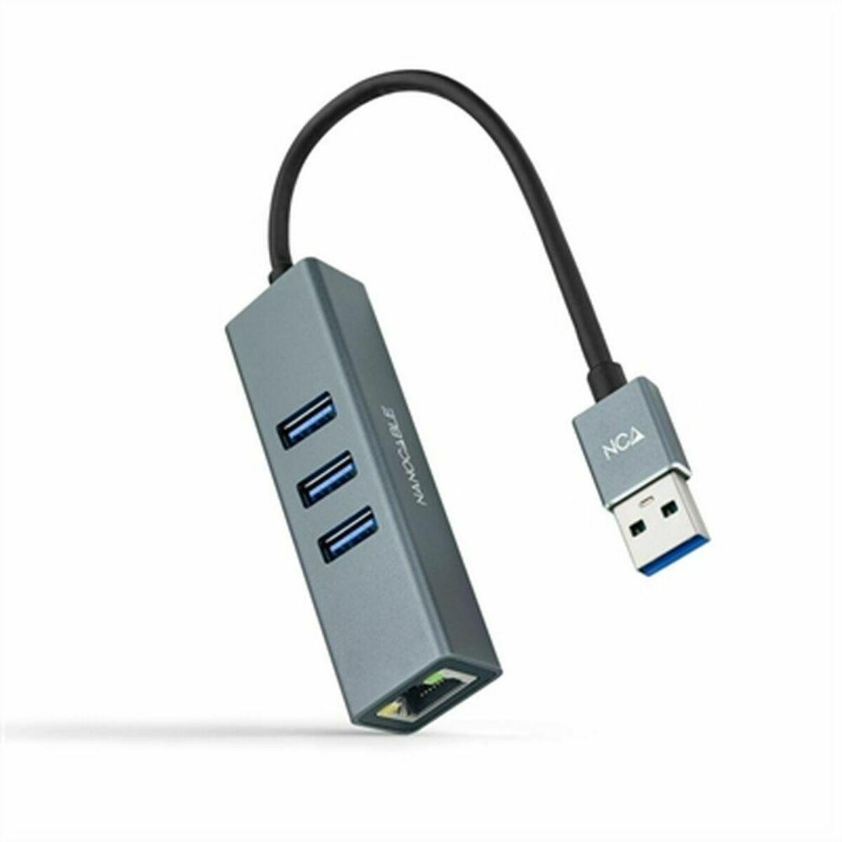 NANOCABLE USB til Ethernet-adapter med 3x USB 3.0 hub (10.03.0407)