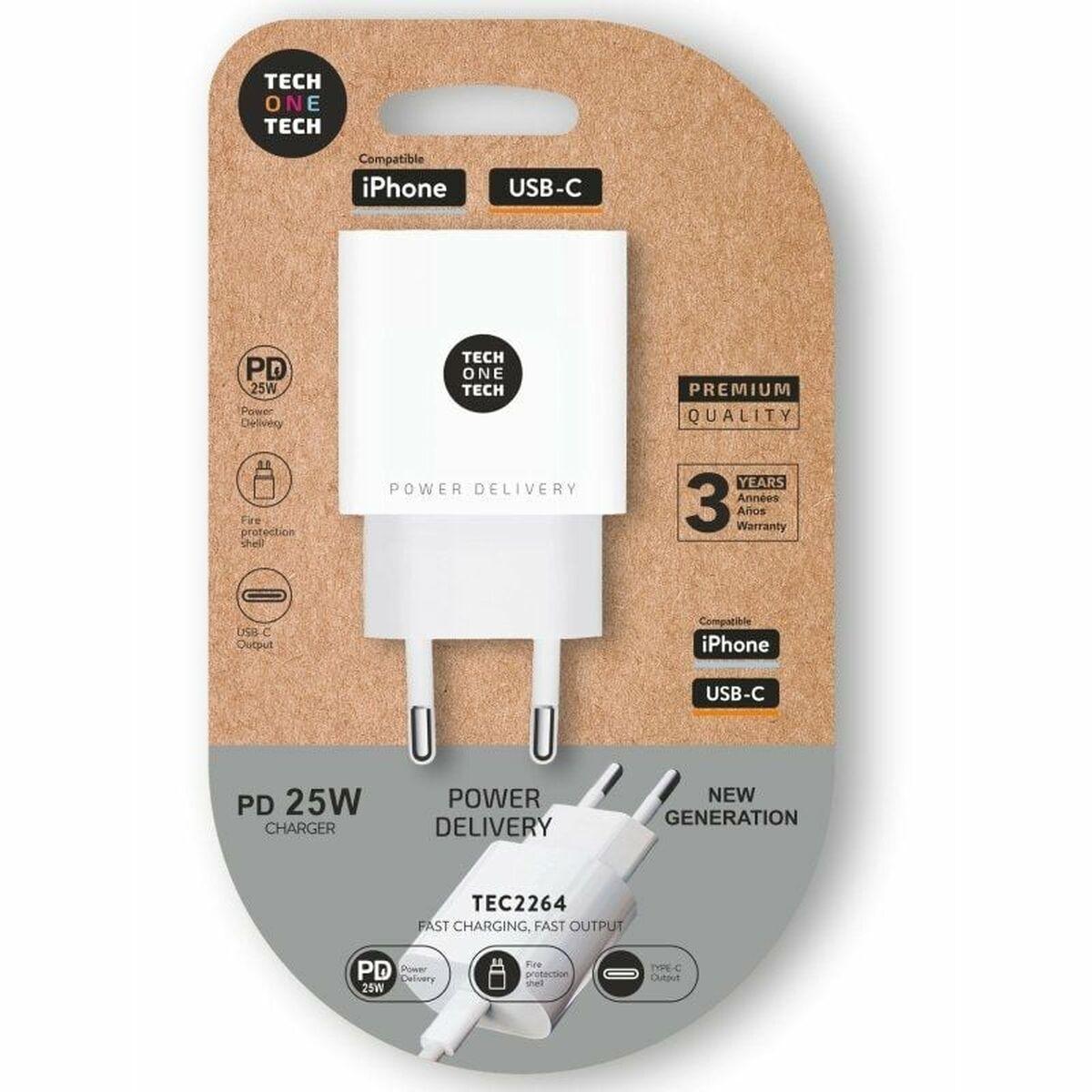 Vægoplader Tech One Tech TEC2264 25 W USB‑C (hvid)