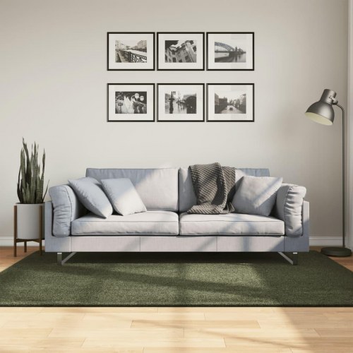 Gulvtæppe HUARTE 140 x 200 cm kort luv vaskbart skovgrøn