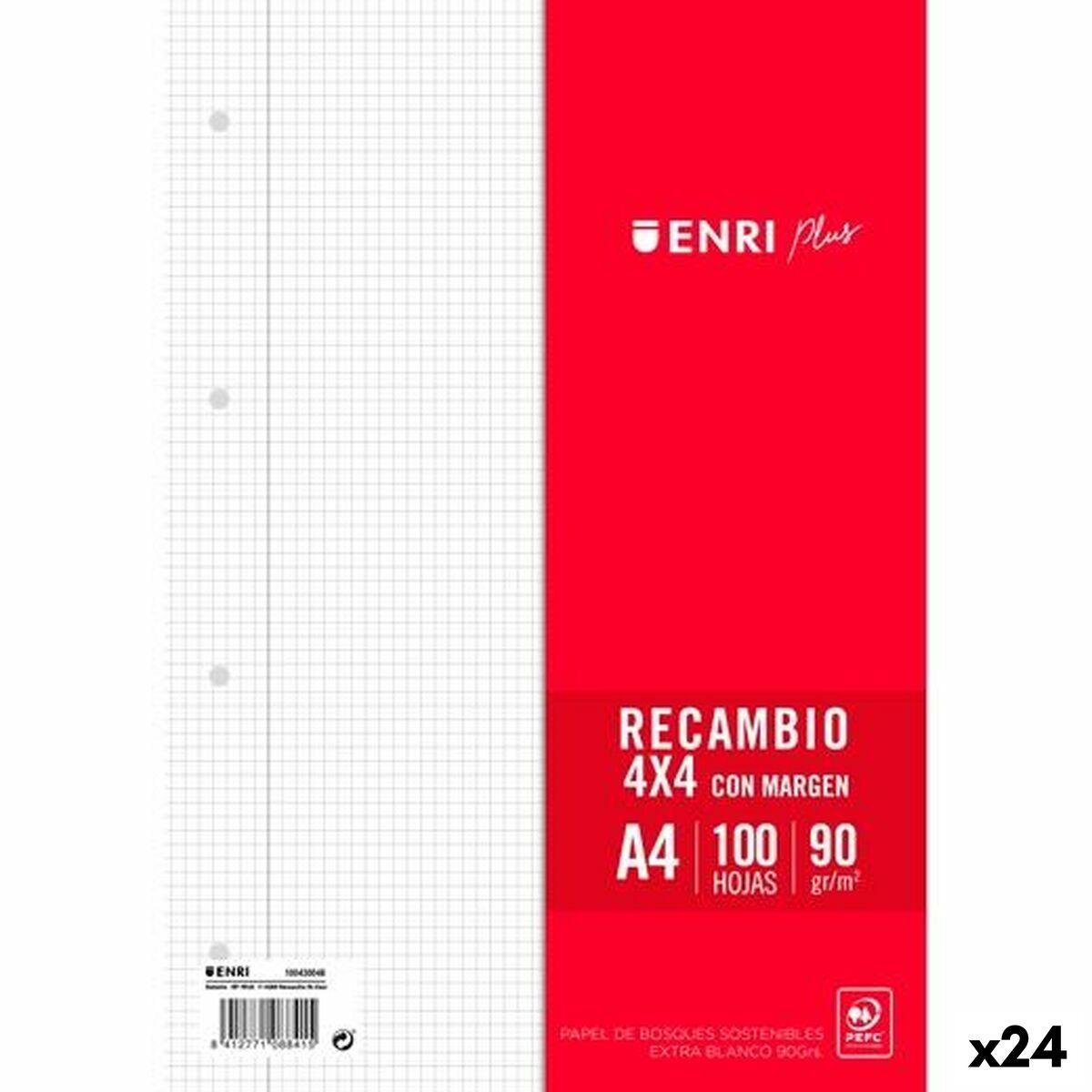 ENRI udskiftningsark A4, kvadreret 4 mm, 100 ark - 24 pk.