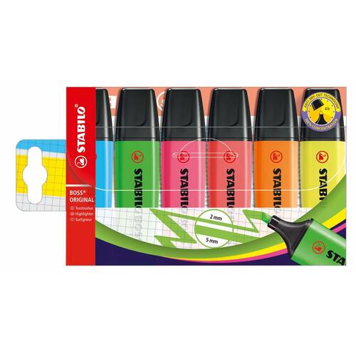 Stabilo BOSS Original markeringstuscher, multifarvet - 6 dele (5 sæt)