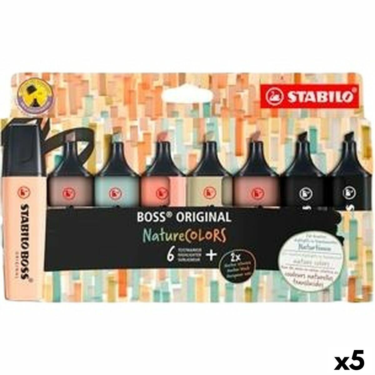 Stabilo BOSS Original Naturecolors - markeringstuscher, multifarvet, 8 dele (5 pakker)
