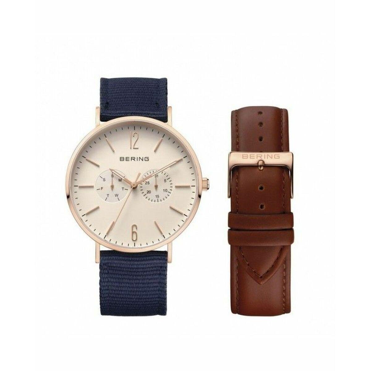 Bering herreur 14240-864, 40 mm - blå rem og beige skive