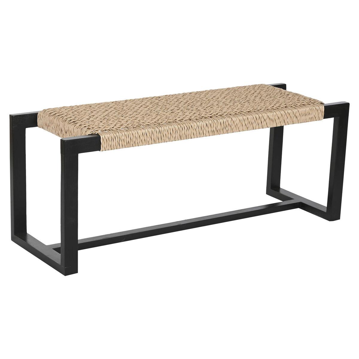 Bænk - sort stel, flet-sæde i fiber/teak, 120 × 40 × 45 cm