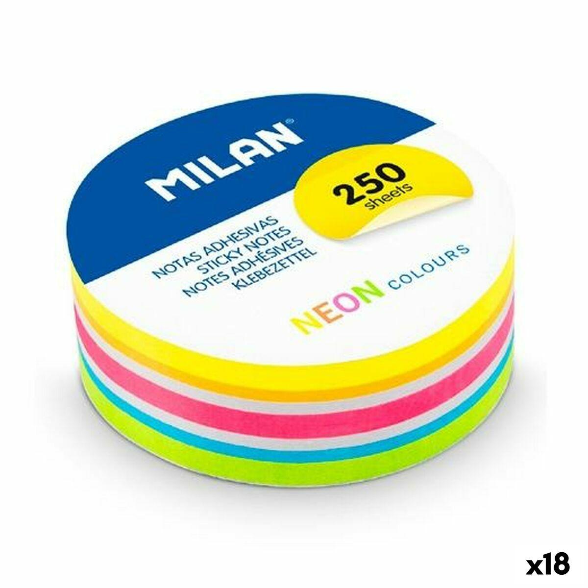 Milan Sticky Notes Neon, rund - 250 ark, Multifarvet (12 dele, 18 enheder)