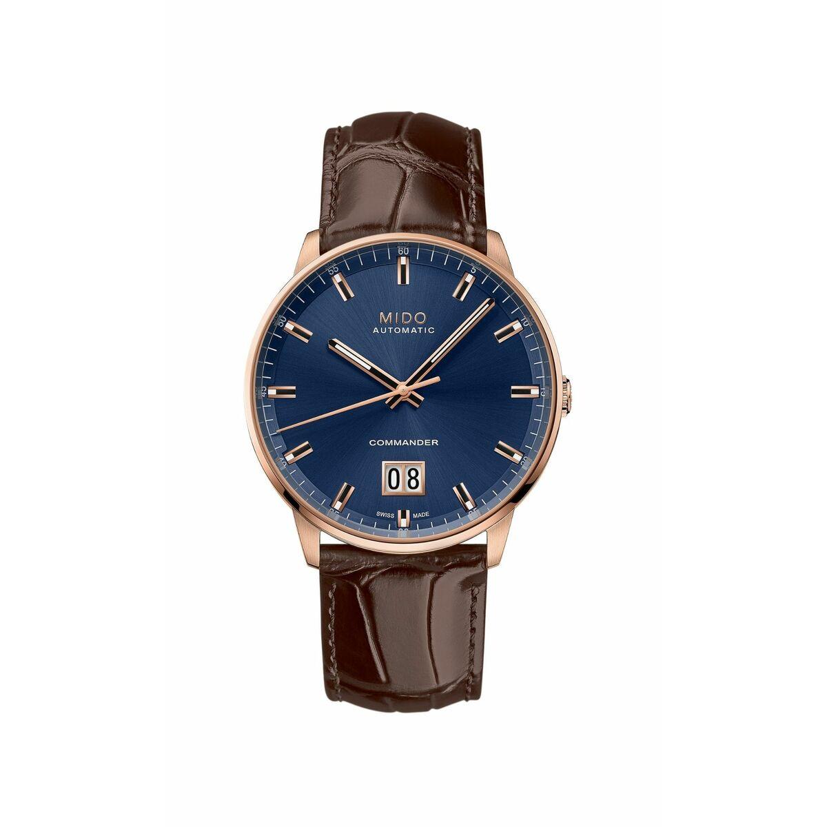 Mido herreur M0216263604100, automatisk 42 mm - blå skive, brun læderrem