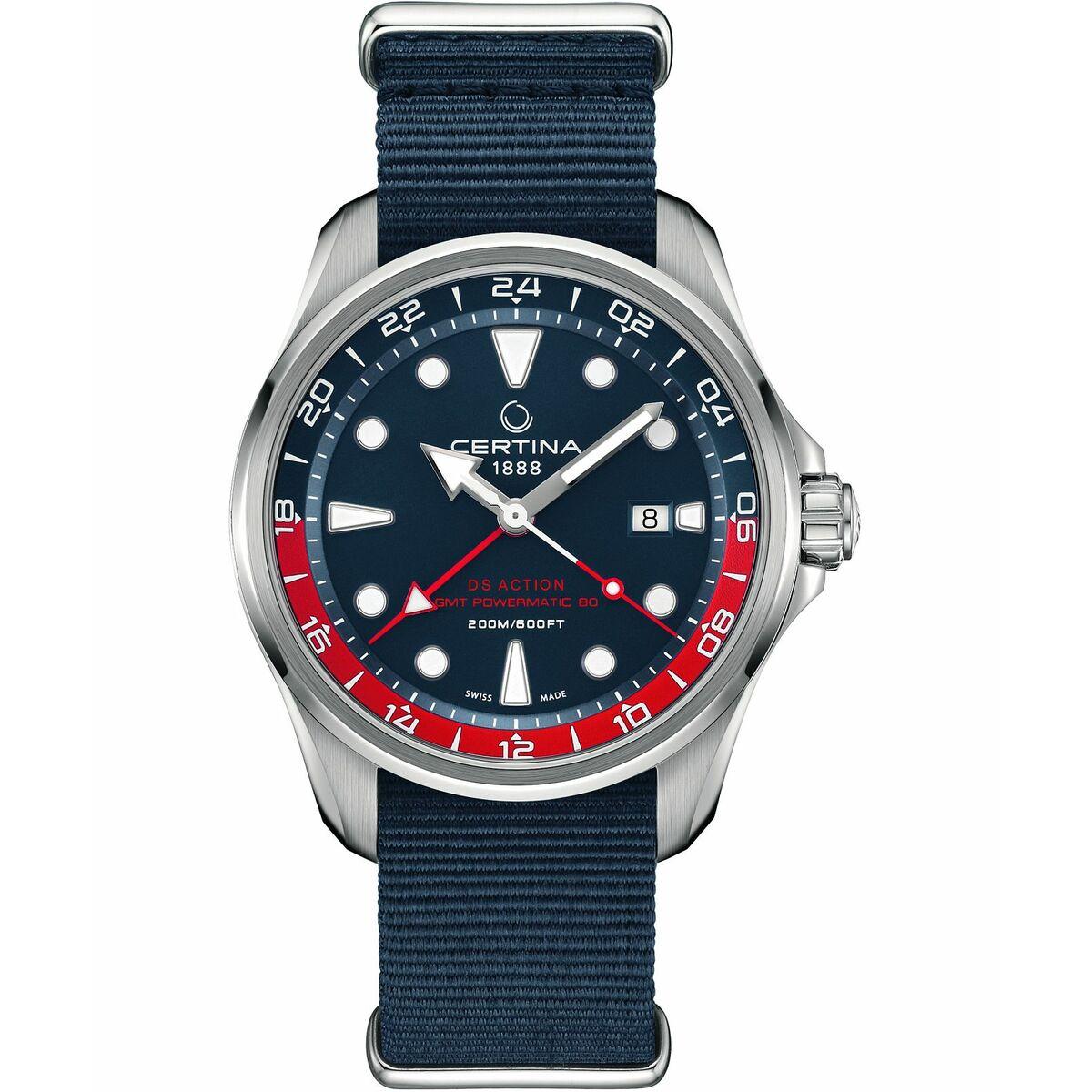 Certina DS Action GMT Powermatic 80 herreur - blå skive, blå nylonrem