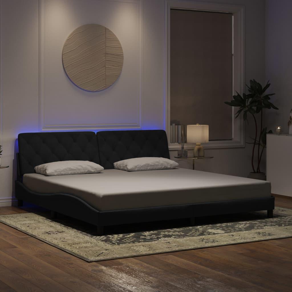 Sengeramme med LED-lys 200x200 cm velour sort