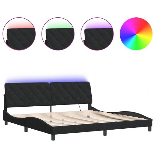 Sengeramme med LED uden madras 200 x 200 cm - sort velour