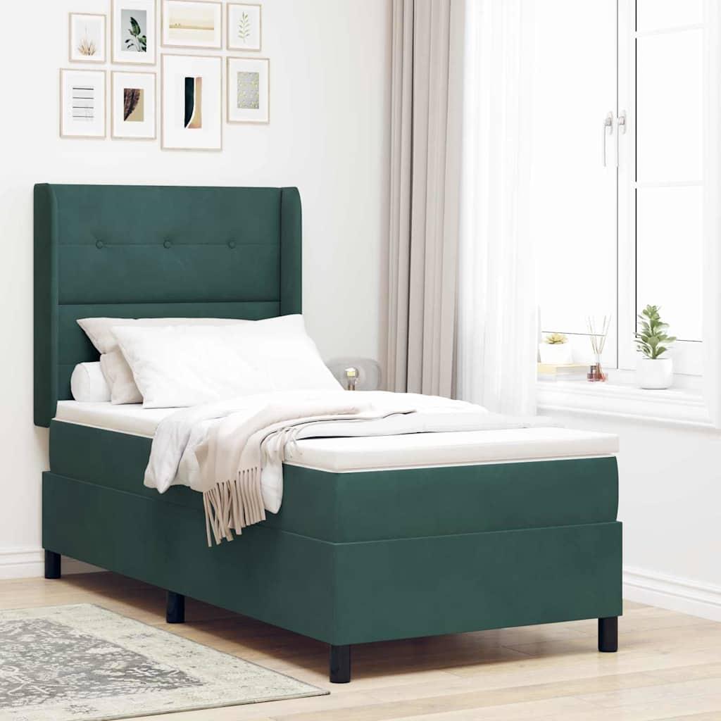 LED boxspring seng med madras Mørkegrøn 90 x 200 cm Fløjl billede