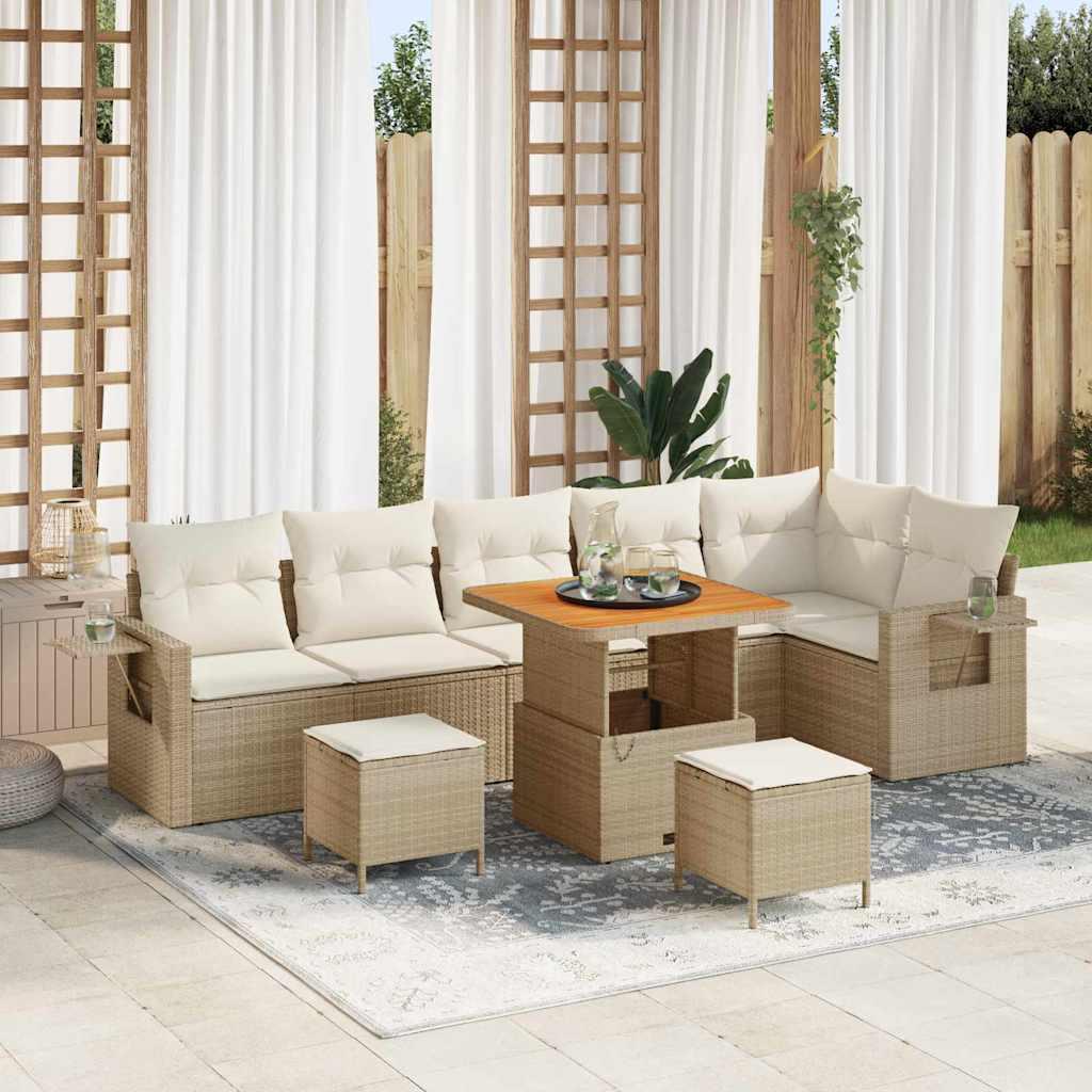 Havesofa Sæt med opbevaring 9 stk Beige Poly rattan