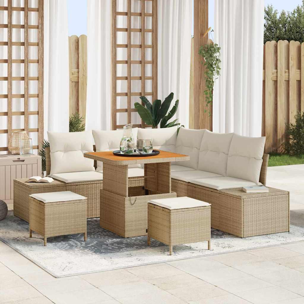 Havesofa Sæt med opbevaring 8 stk Beige Poly rattan