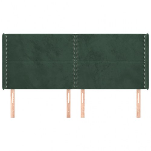 Sengegavl med kanter 183x16x118/128 cm fløjl mørkegrøn