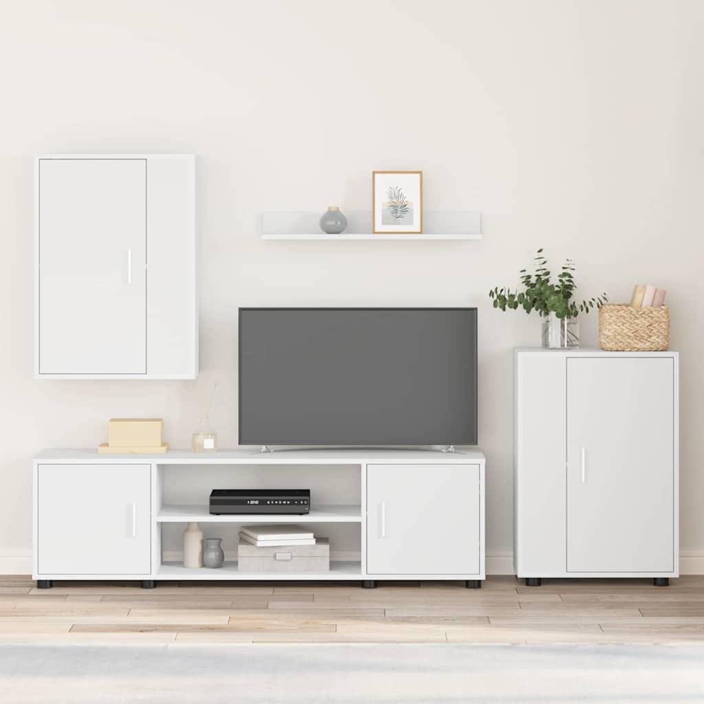 4 dele TV skab sæt Vægmonteret 4 stk Hvid Konstrueret træ