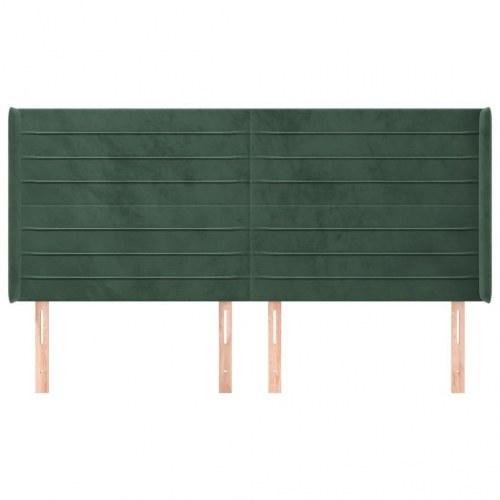 Sengegavl med kanter i fløjl - 203×16×118/128 cm, mørkegrøn