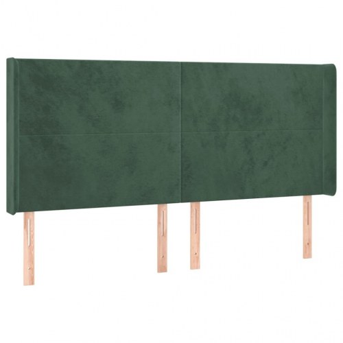 Sengegavl med kanter i fløjl 163x16x118/128 cm - mørkegrøn