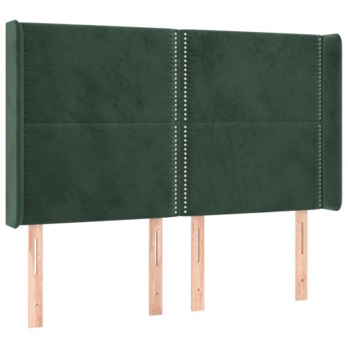 Sengegavl med kanter 147x16x118/128 cm fløjl mørkegrøn