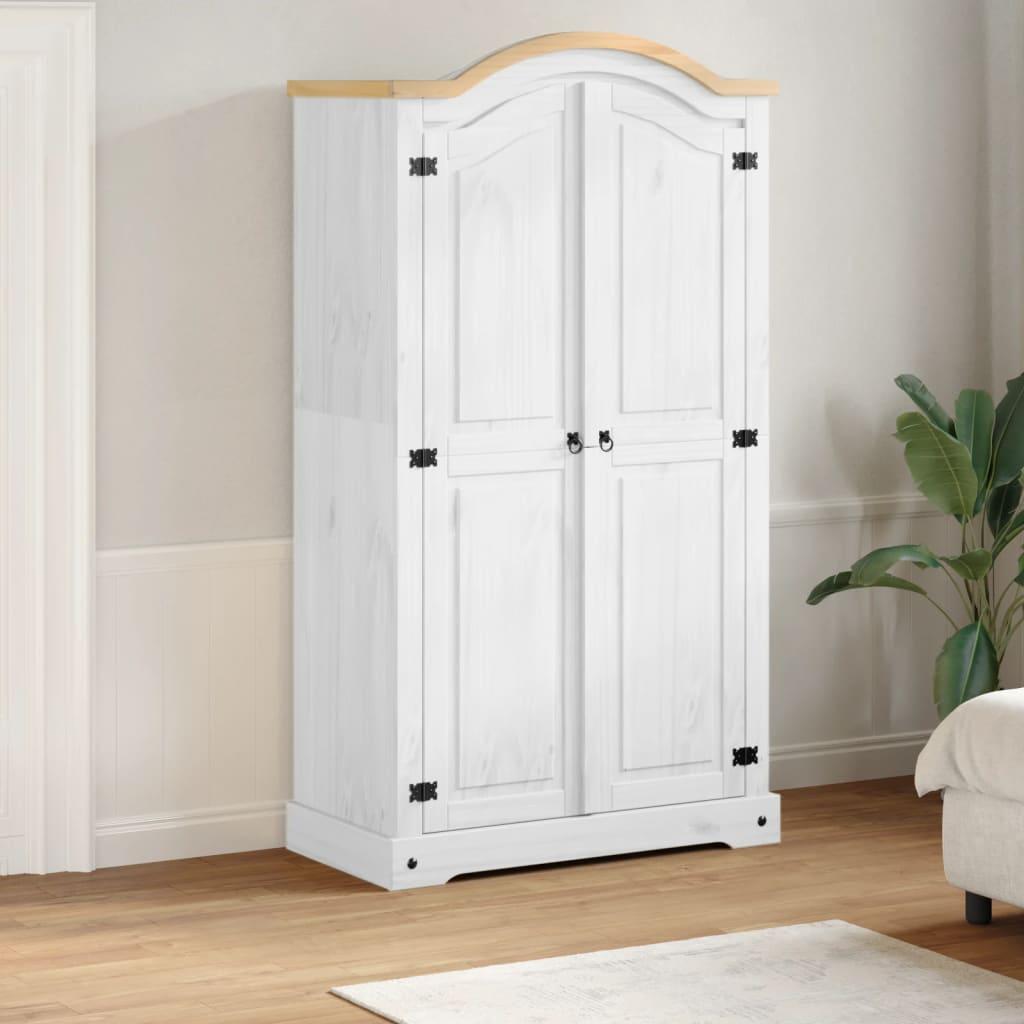 Klædeskab Corona 102×52×186 cm - massivt fyrretræ, hvid billede