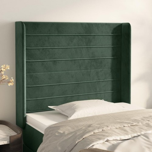 Sengegavl med kanter i fløjl - 93x16x118/128 cm, mørkegrøn