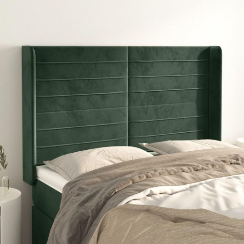 Sengegavl med kanter i fløjl - 147×16×118/128 cm, mørkegrøn