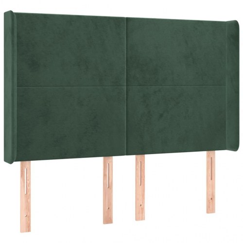 Sengegavl med kanter i fløjl - 147×16×118/128 cm, mørkegrøn