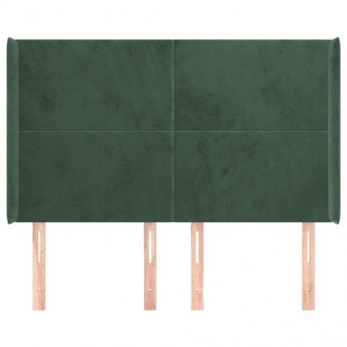 Sengegavl med kanter i fløjl - 147×16×118/128 cm, mørkegrøn