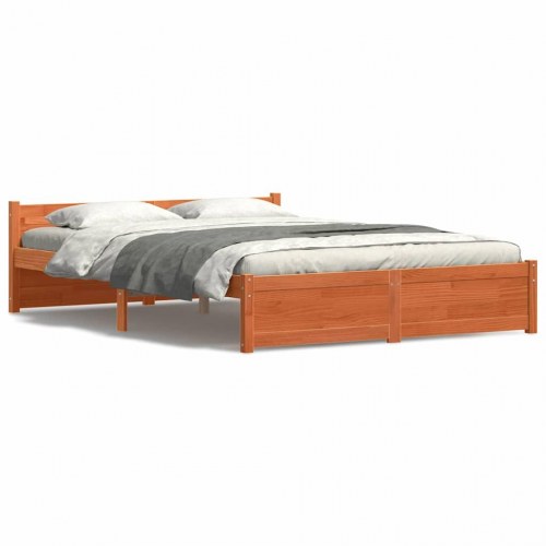 Sengeramme i massivt fyrretræ - voks brun, 195,5 × 145,5 × 51 cm (til 140 × 200 cm)