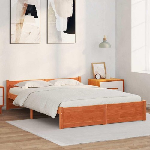 Sengeramme i massivt fyrretræ - voks brun, 195,5 × 145,5 × 51 cm (til 140 × 200 cm)