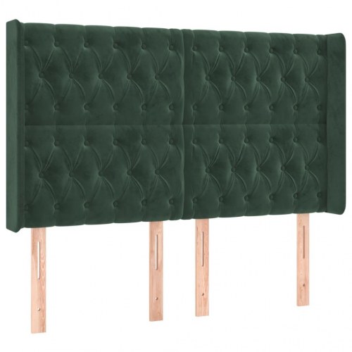 Kontinentalseng med LED-lys 160×200 cm - fløjl, mørkegrøn