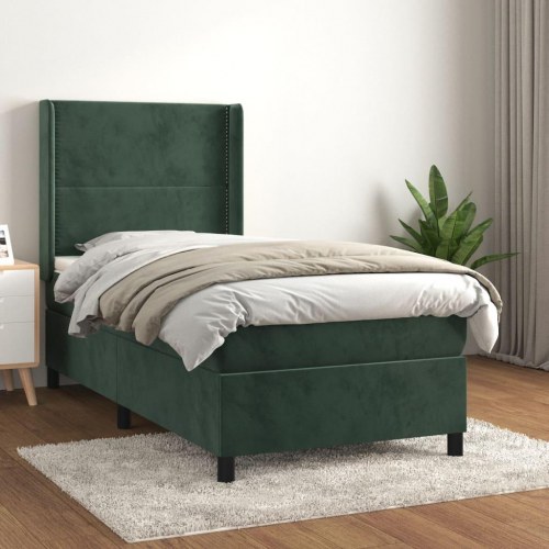 Kontinentalseng med madras 90x200 cm i fløjl - mørkegrøn