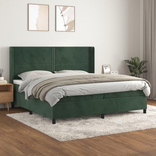 Kontinentalseng med madras 200x200 cm - fløjl, mørkegrøn